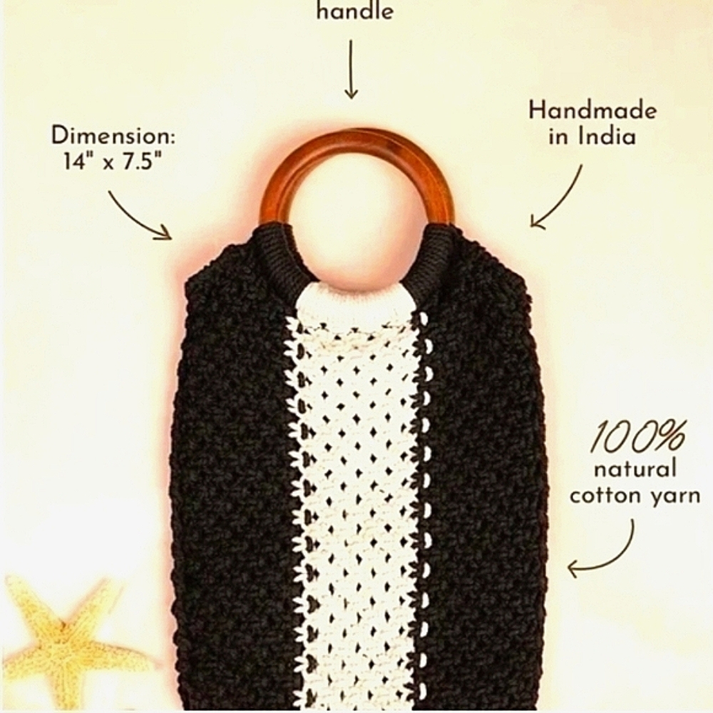 Crocheted Wine Carry Bag - Wine Lover Gift Laude the Label Crochet Bamboo Purse - Picture 2 of 8